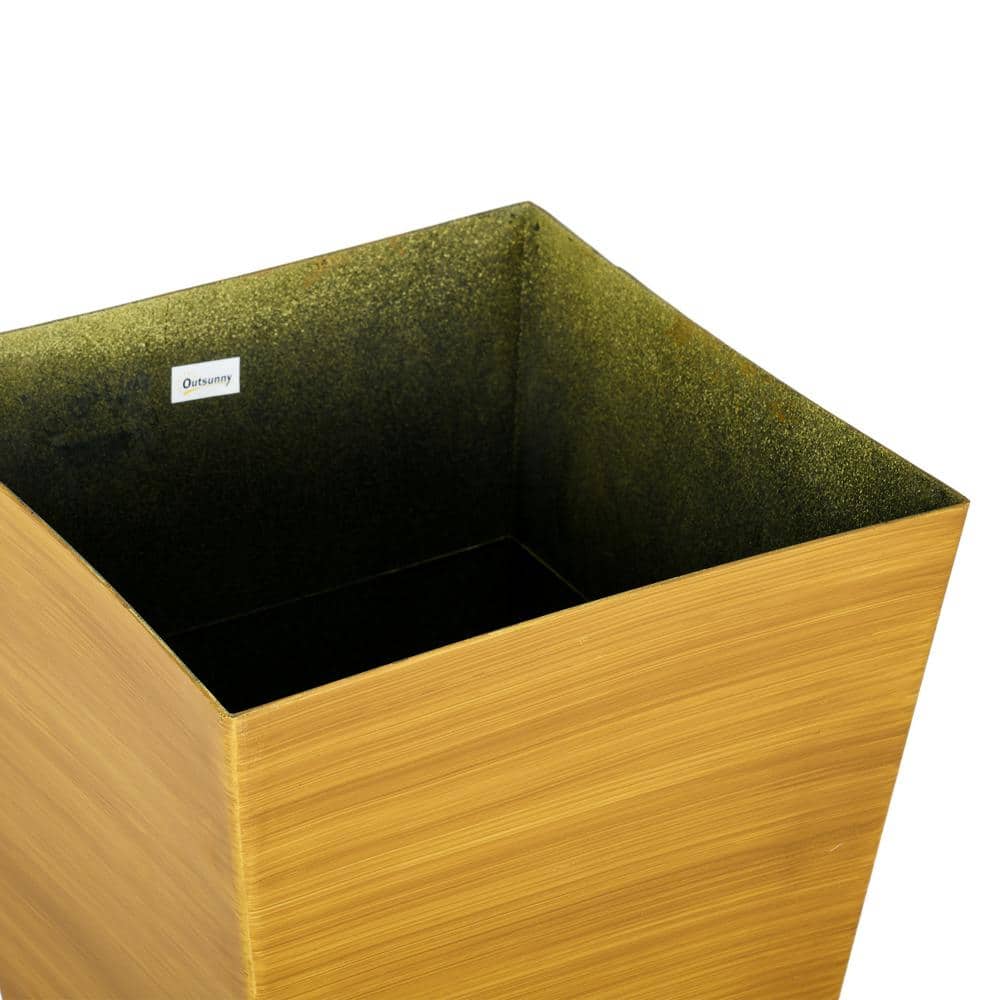Set of 3 Light Brown Tall Faux Wood Outdoor Planters