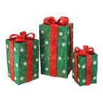 Set of 3 Clear Incandescent Light Tall Green Sisal Gift Boxes Lighted Christmas Yard Decor