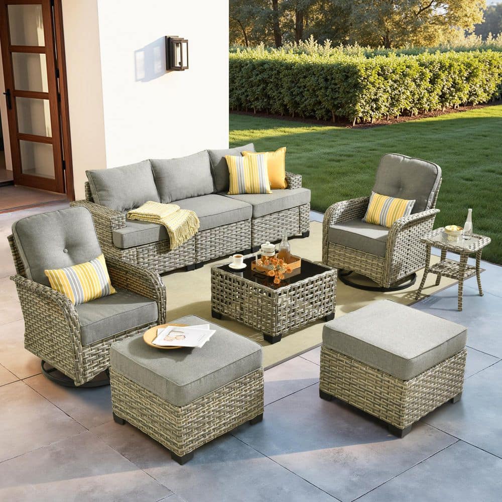 Merritt 9-Piece Wicker All-Weather Outdoor Patio Conversation Sofa Set with Swivel Chairs and Dark Gray Cushions price history on PriceWatchPro