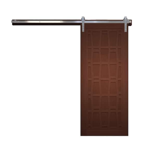 VeryCustom 36 in. x 84 in. Whatever Daddy-O Coffee Wood Sliding Barn Door with Hardware Kit in Stainless Steel