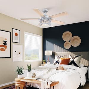 52 in. Indoors Mesh Metal Reversible Blades Silver Ceiling Fan with Remote Control and Light Kit
