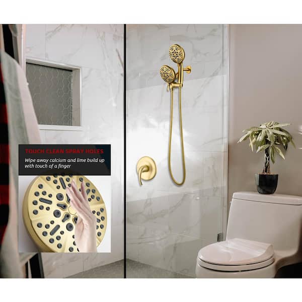 Single-Handle 48-Spray Shower Faucet and Handheld Combo with 5 in. Shower Head in Brushed Gold (Valve Included)