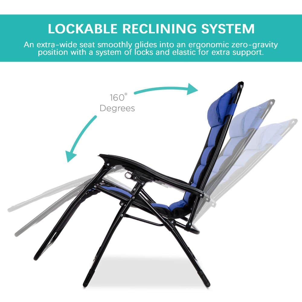 Oversized Zero Gravity Beach Lounger with Side Tray in Blue