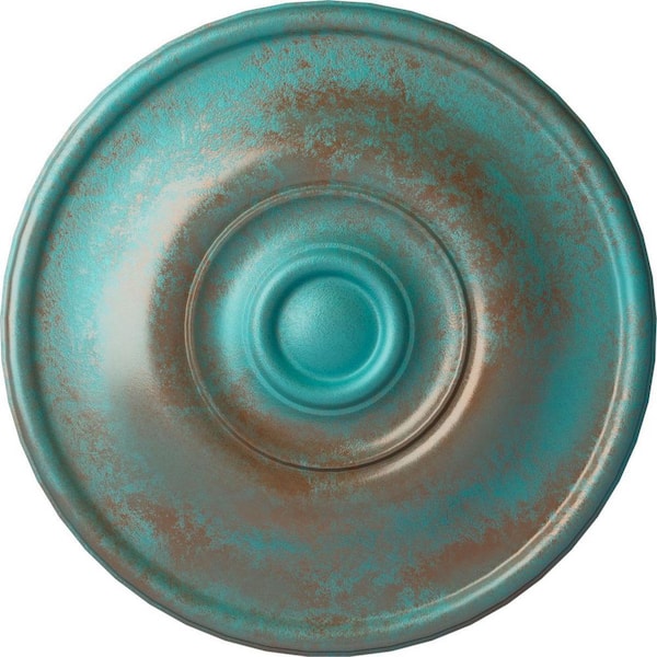 Ekena Millwork 3/8 in. x 11-3/4 in. x 11-3/4 in. Polyurethane Jefferson Ceiling Medallion , Copper Green Patina