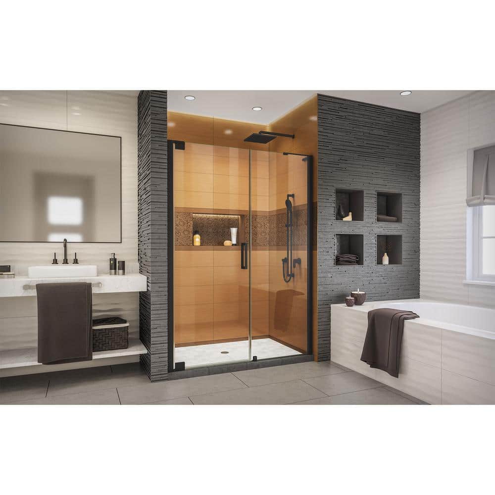 Elegance-LS 59 3/4" Matte Black Frameless Pivot Shower Door with Clear Glass