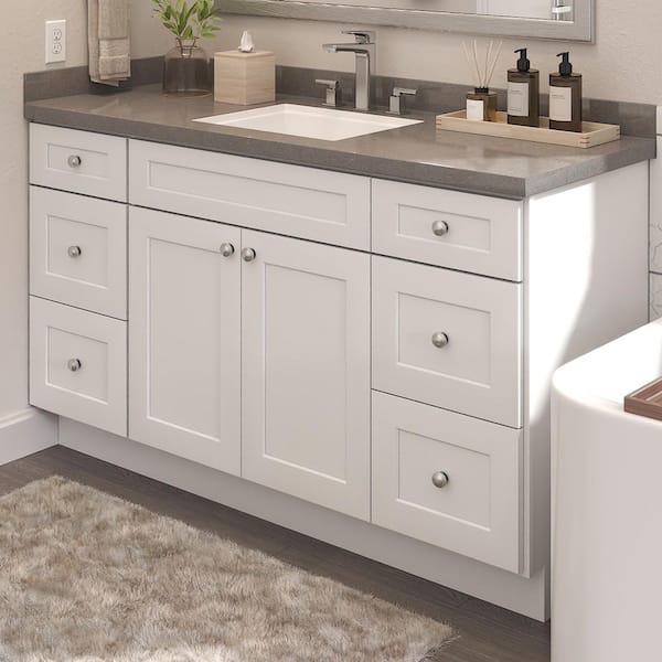 60 in. W 21 in. H 34.5 in. D Ready to Assemble Plywood Vanity Kitchen Cabinet in Painted White with 2 Drawer
