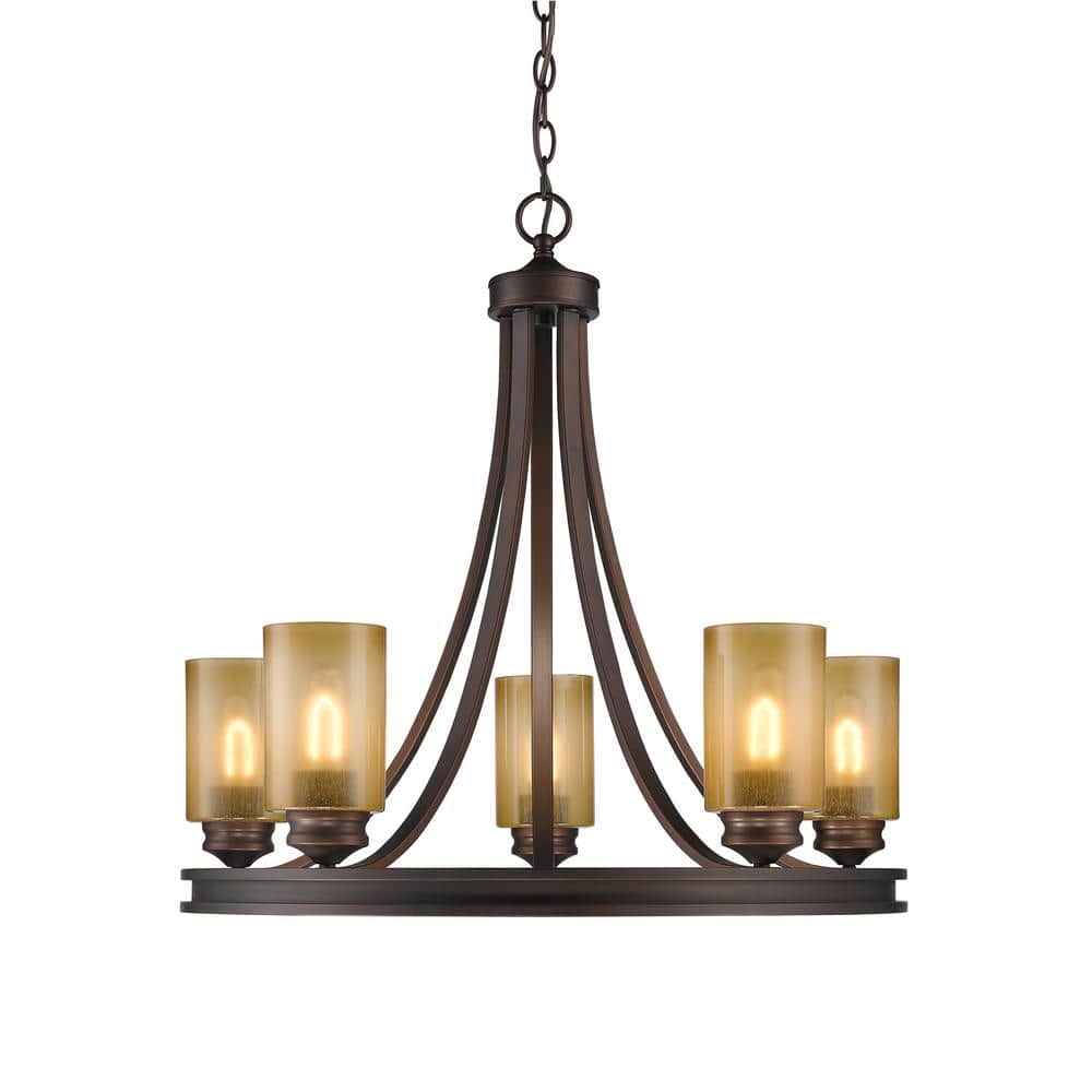 Golden Lighting Hidalgo 5-Light Chandelier in Sovereign Bronze with Regal Glass