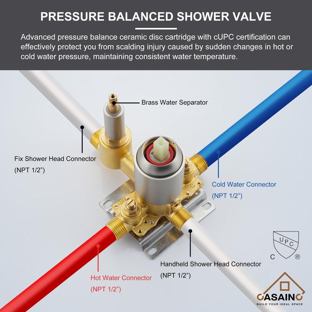 Brushed Nickel Wall Mounted Rain Shower System with Handheld