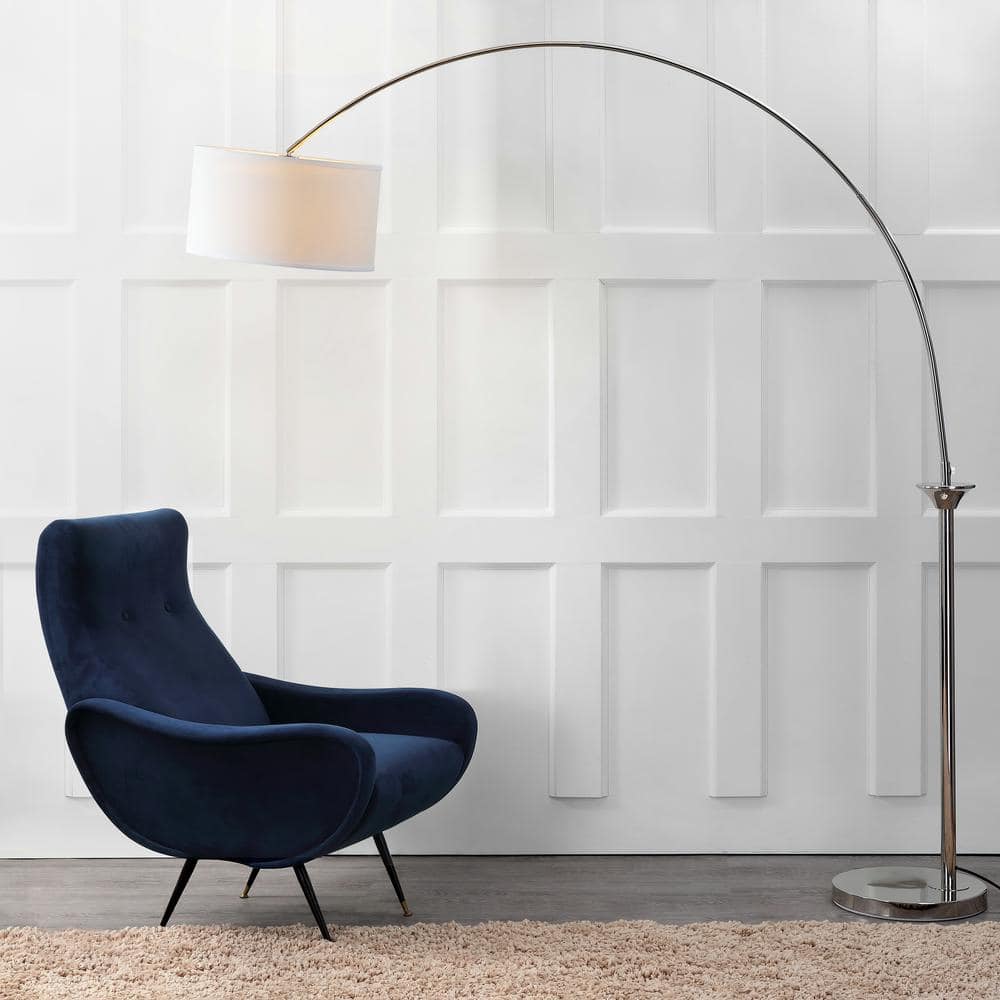 Elegant Adjustable Arc Floor Lamp in Gleaming Nickel with Cotton Shade