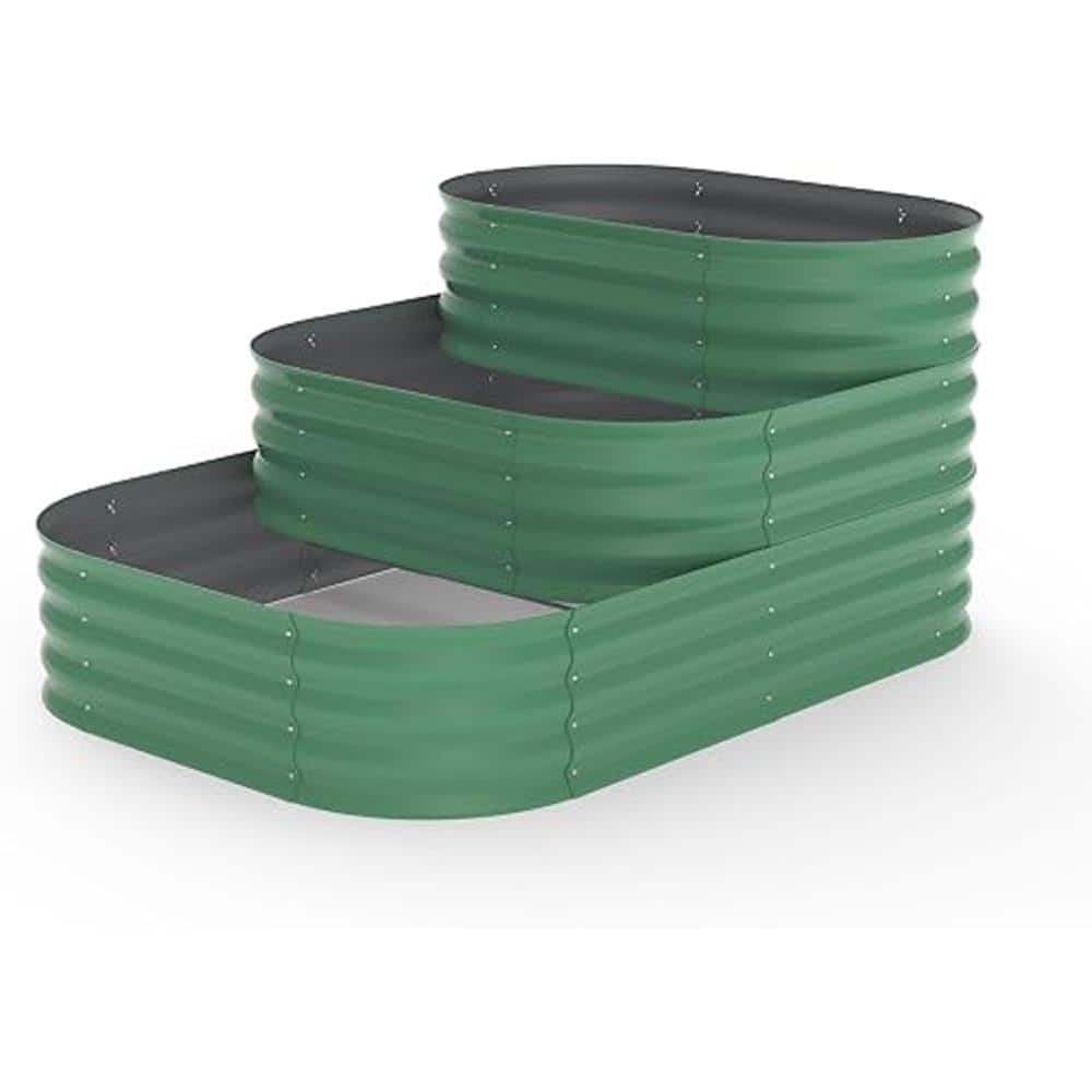 3-Tier Galvanised Steel Raised Garden Bed, 154x107x30cm Modular Planter Box, Easy Assembly with Secure Edges, Green price history on PriceWatchPro
