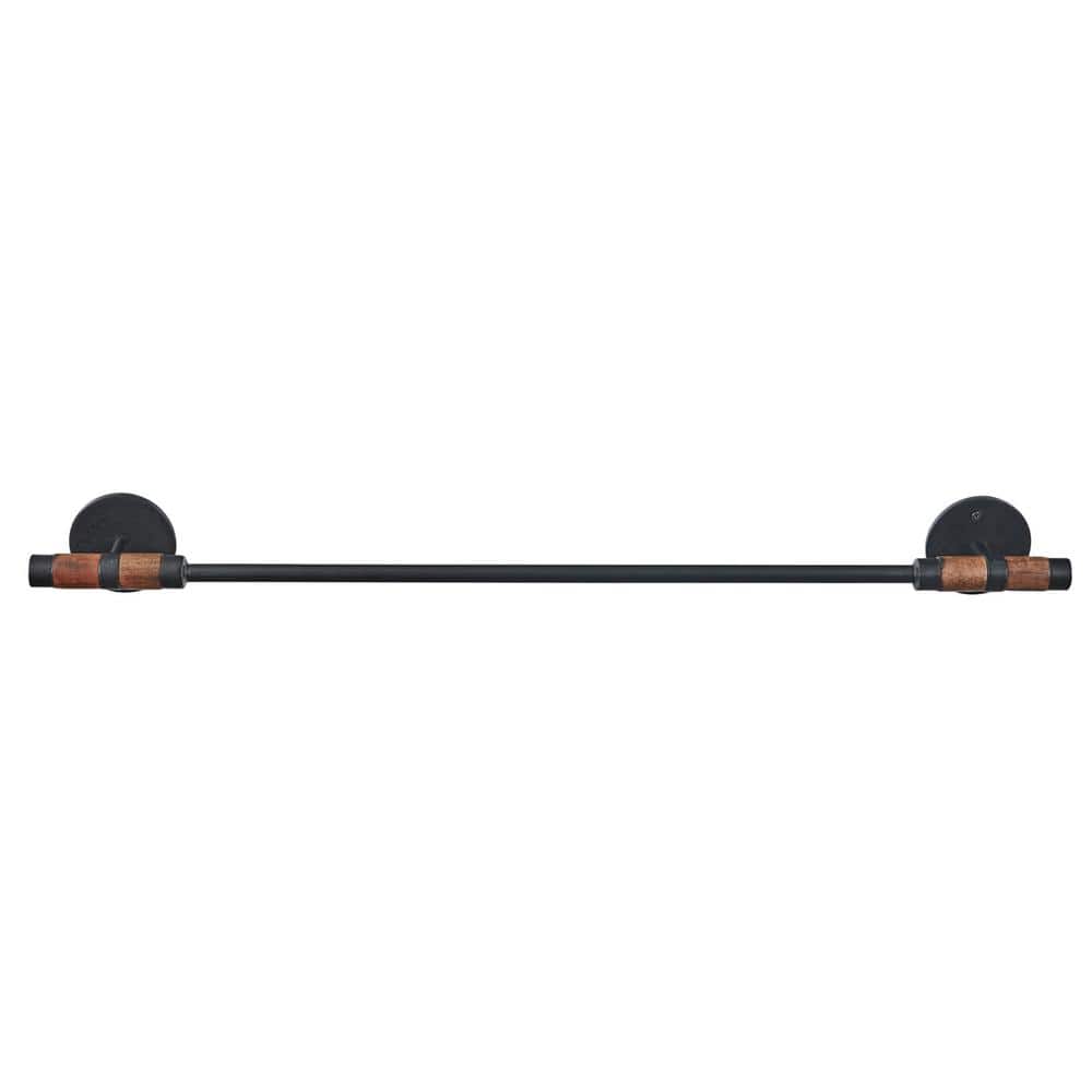 Black Metal and Wood Wall Mounted Towel Bar