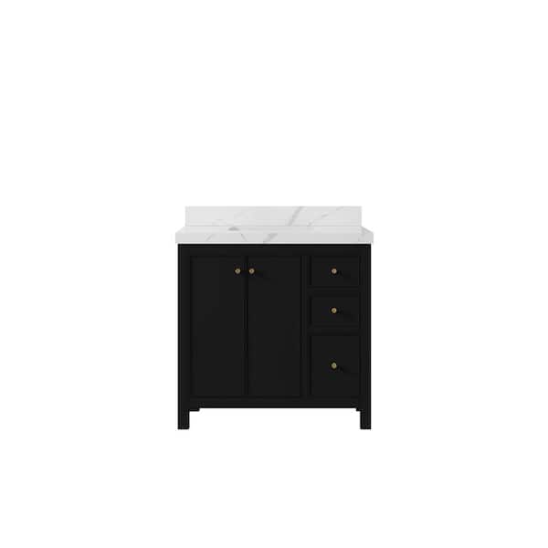 Willow Collections Chicago 36 in. W x 22 in. D x 36 in. H Single Sink Bath Vanity Center in Black with 2 in. Calacatta Laza Quartz Top