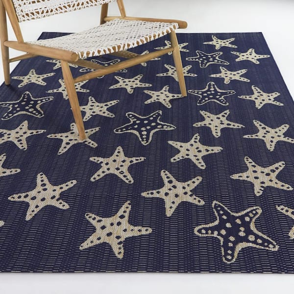 Delmira Navy Blue 8 ft. x 10 ft. Starfish Indoor/Outdoor Area Rug