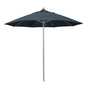 9 ft. Gray Woodgrain Aluminum Commercial Market Patio Umbrella Fiberglass Ribs and Push Lift in Sapphire Pacifica