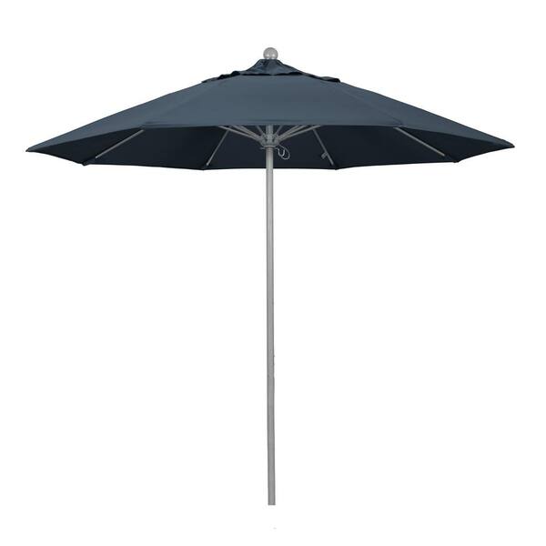 California Umbrella 9 ft. Gray Woodgrain Aluminum Commercial Market Patio Umbrella Fiberglass Ribs and Push Lift in Sapphire Pacifica
