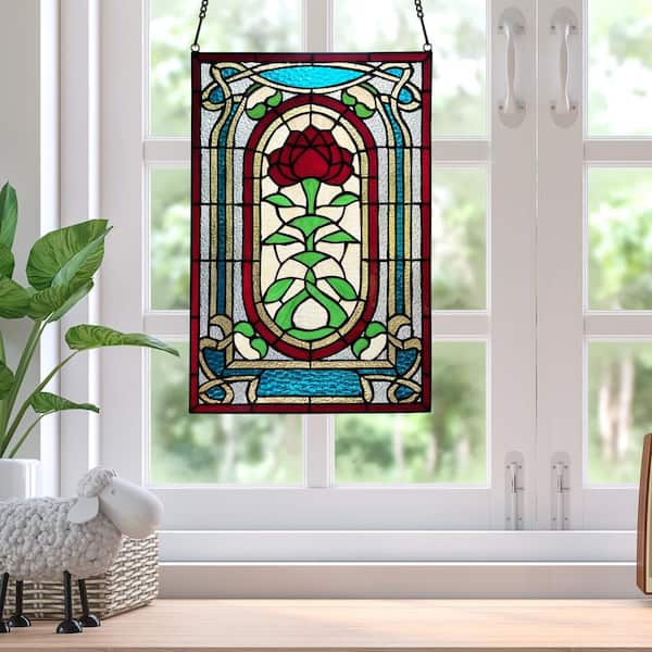 River of Goods Victorian Rose Stained Glass Window Panel