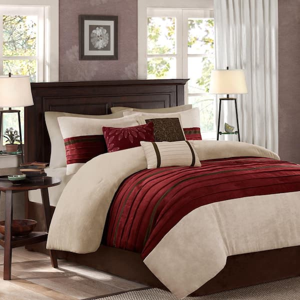 Madison Park Teagan 7-Piece Red Microfiber Cal King Comforter Set