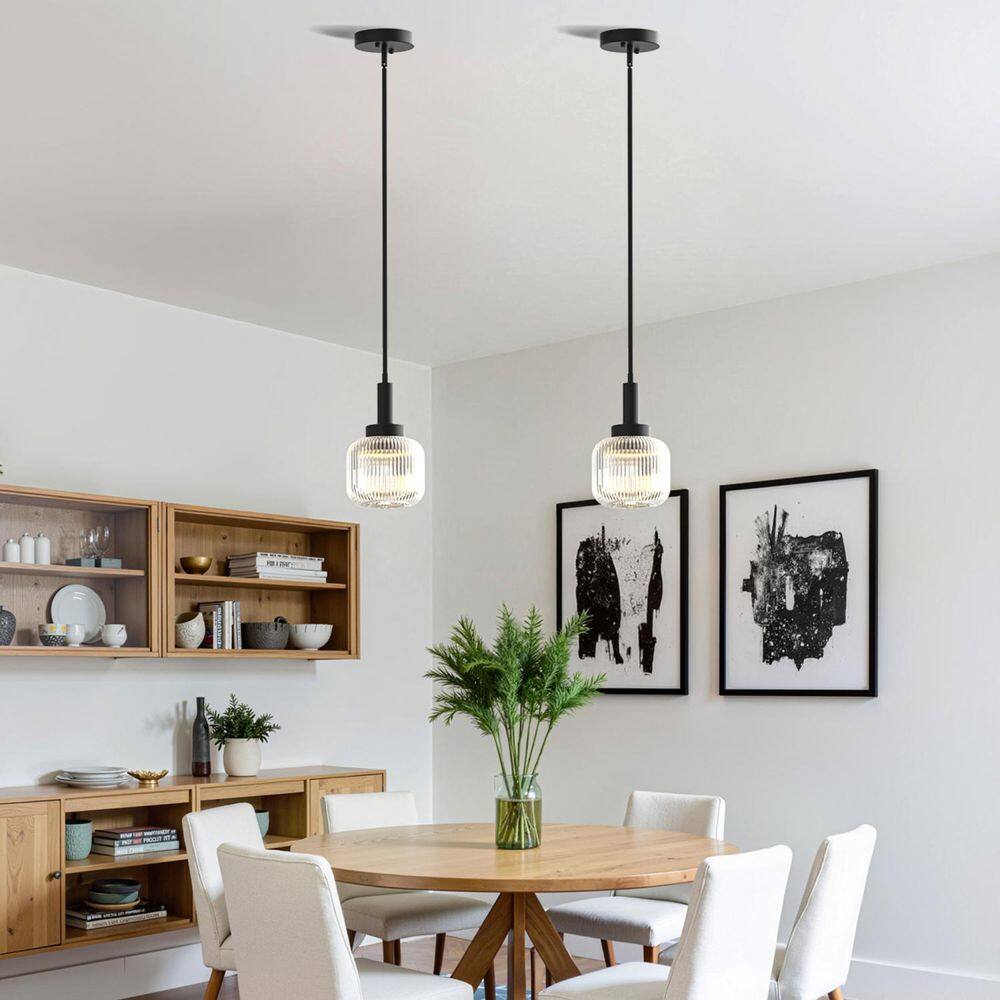 2-Pack 1-Light Traditional Pendant Light with Clear Ribbed Glass Globe Shade and Matte Black Metal Finish price history on PriceWatchPro