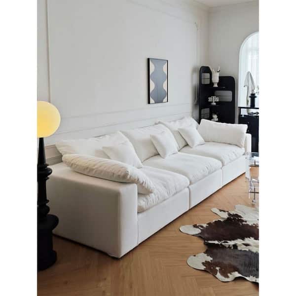 118.02 in. Square Arm 3-Piece Linen Modular Free Combination Sectional Sofa with Removable Covers in. White