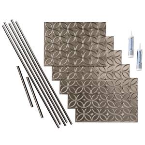 Rings 18 in. x 24 in. Brushed Nickel Vinyl Decorative Wall Tile Backsplash 15 sq. ft. Kit