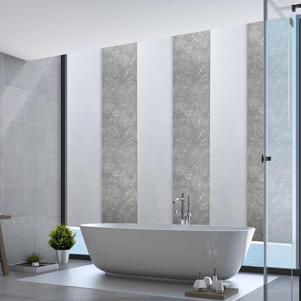 EMOH Etched Stone 70 in. - 130 in. W x 94 in. L Adjustable 6- Panel White Single Rail Panel Track with 23.5 in. Slates