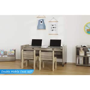 Laminate Wood 60 in. Mobile Kids Desk, Ready-To-Assemble, (Shadow Elm Gray)