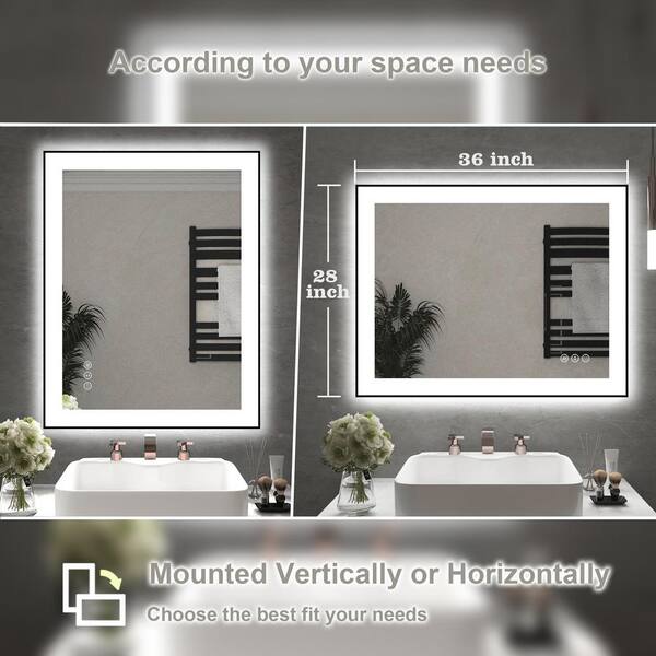 Hpeytaire 36 in. W x 28 in. H Rectangular Aluminum Framed Backlit 