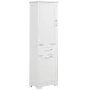 20 in. W x 13 in. D x 68.1 in. H White Linen Cabinet with 2 Different Size Drawers and Adjustable Shelf