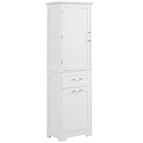 Nivencai 20 in. W x 13 in. D x 68.1 in. H White Linen Cabinet with 2 Different Size Drawers and Adjustable Shelf