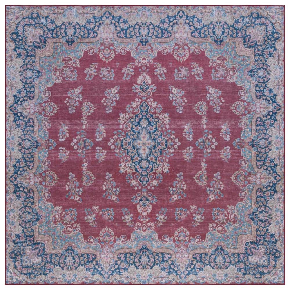 SAFAVIEH Tucson Red/Navy 6 ft. x 6 ft. Machine Washable Border Floral