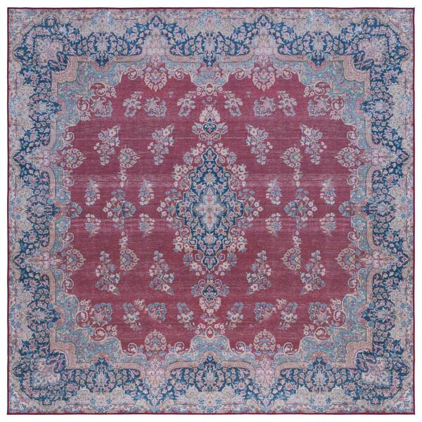 SAFAVIEH Tucson Red/Navy 6 ft. x 6 ft. Machine Washable Border Floral Square Area Rug