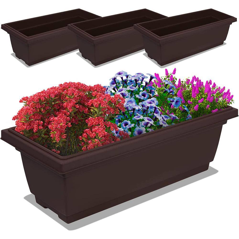 4-Packs 26.5 in. Outdoor and Indoor Rectangle Plastic Planter Box Perfect f