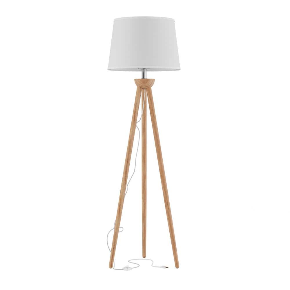 UPC 193420570489 product image for 58 in. Modern Natural Wood Oak Tripod LED Floor Lamp with White Shade | upcitemdb.com