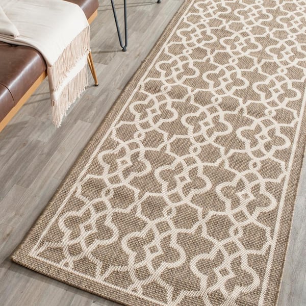 Courtyard Mocha/Beige 3 ft. x 8 ft. Border Indoor/Outdoor Patio  Runner Rug