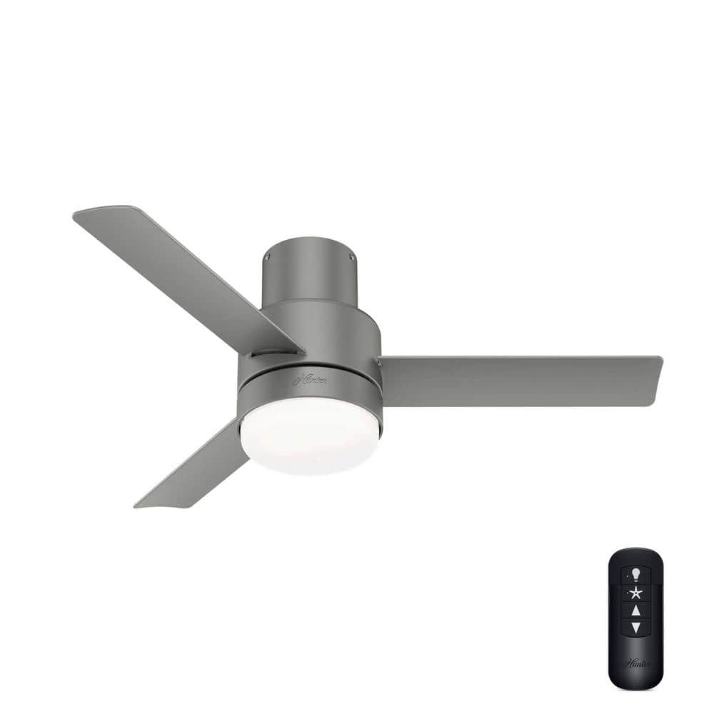 Matte Silver 44" Low Profile Ceiling Fan with Remote and LED Light