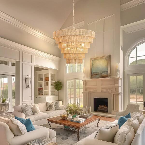 Briignite 70.0 in. Farmhouse 12-Light Boho Gold Drum Chandelier