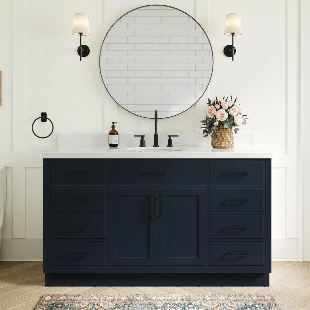 Midnight Blue 60" Freestanding Hardwood Bathroom Vanity
