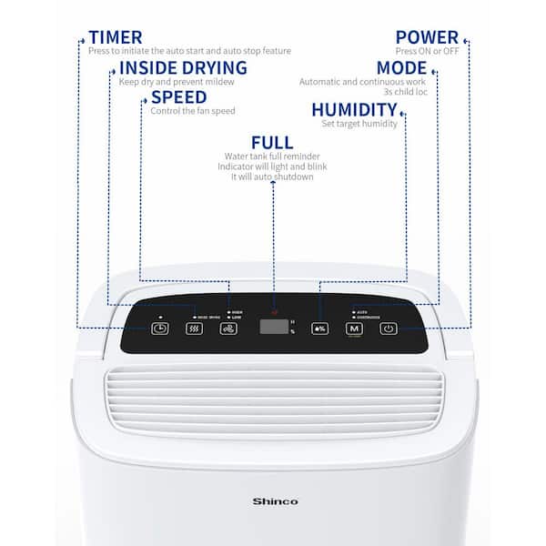 Elexnux 45 pt. 3,500 sq. ft. Intelligent Humidity Control Dehumidifier in  White with Bucket WXKJWBRY02 - The Home Depot