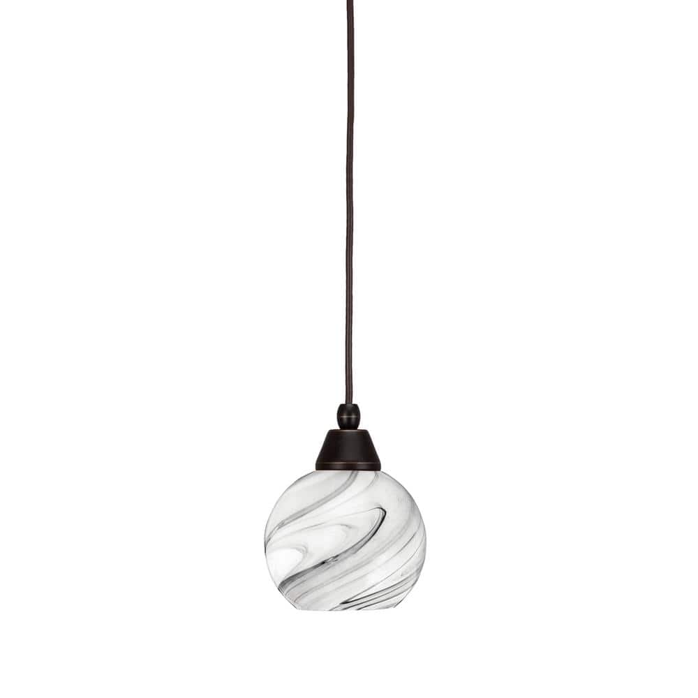 Bryson 5.75 in. 1-Light Dark Granite Cord Pendant Light with 5.75 in. Onyx 
