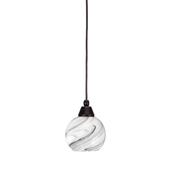 Unbranded Bryson 5.75 in. 1-Light Dark Granite Cord Pendant Light with 5.75 in. Onyx Swirl Glass Shade, no bulb included
