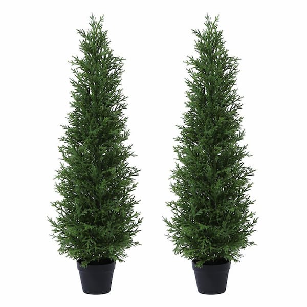DR.Planzen 4 ft. Artificial Coral Cedar Tree, Realistic Indoor Decorative Faux Plant with Lifelike Branches and Leaves set of 2
