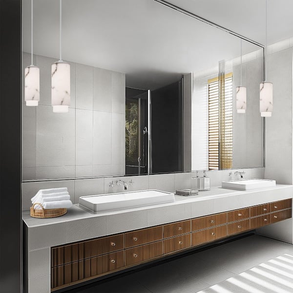 Aragon 11.5 in. 1-Light White Integrated LED Pendant Light Alabaster Glass Shade Selectable 4CCT 2700K-3000K-3500K-4000K