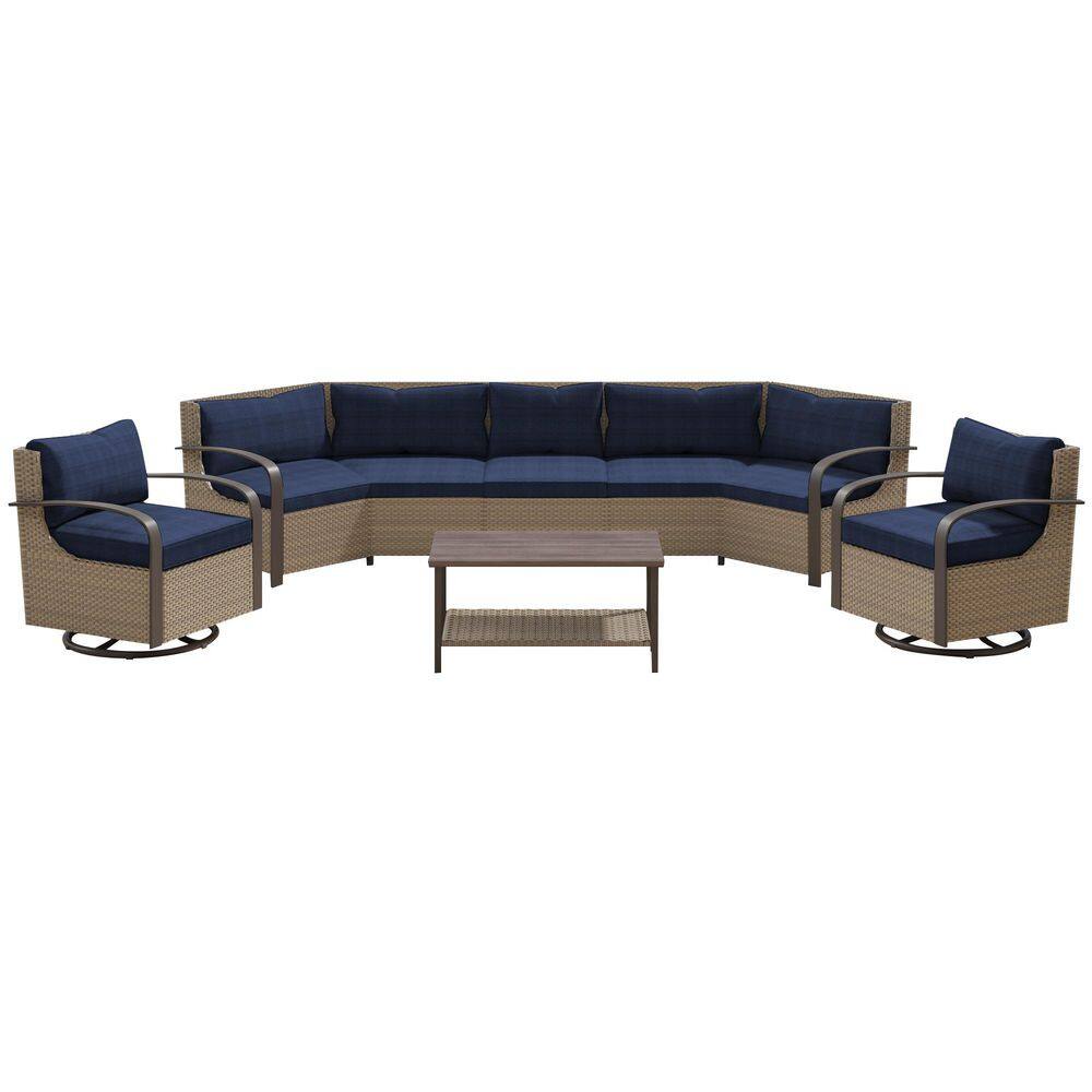 6-Piece Rattan Wicker Outdoor Sectional Set Curved Conversation Set with Blue Cushions and Rocking Chair price history on PriceWatchPro