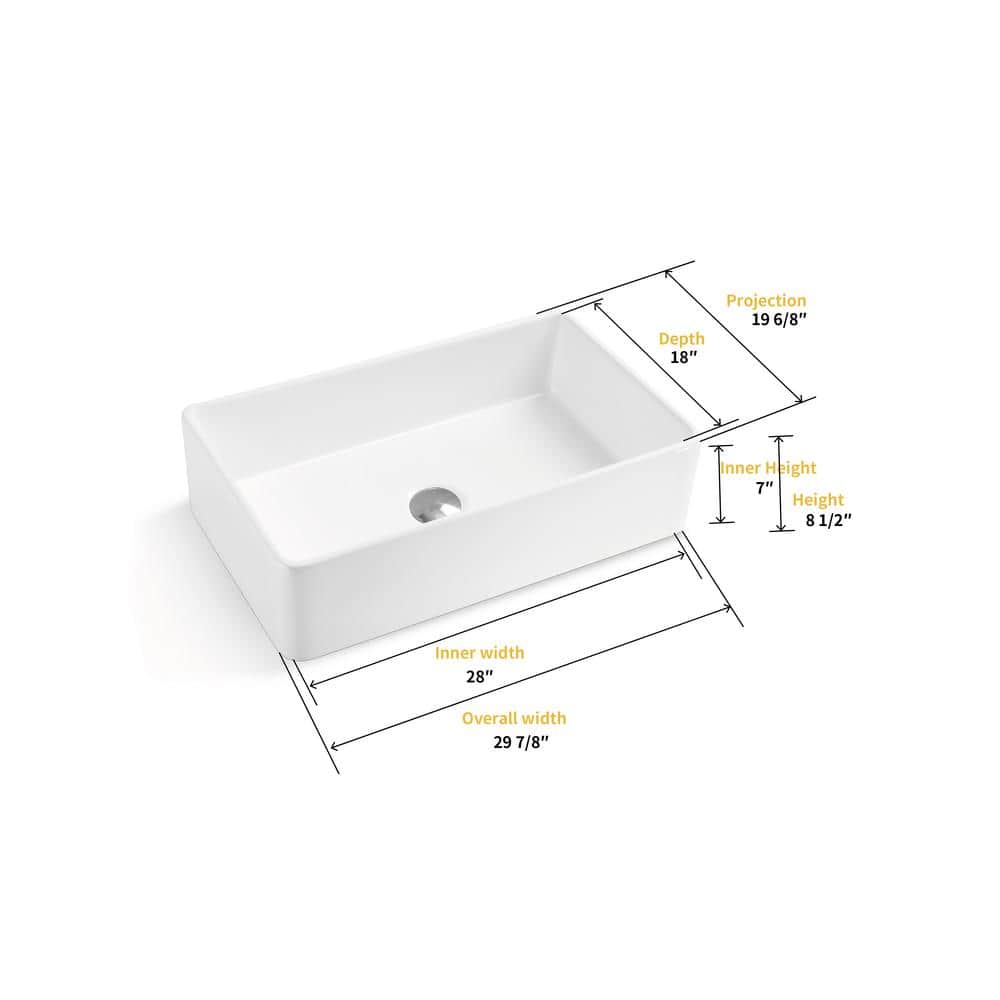 Treviso White Fireclay 30" Single Bowl Farmhouse Sink