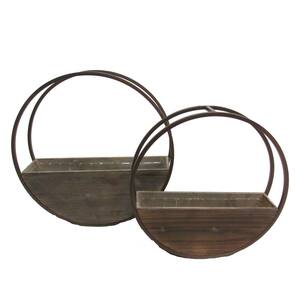 Round Wood and Metal Framing Wall Hanging Planters with Hard Liners