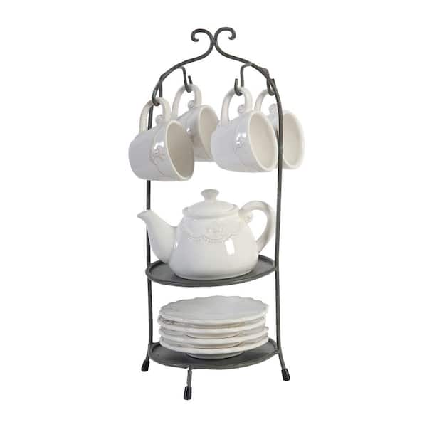 A & B Home 4-Cup White, Dark Bronze Porcelain Teapots