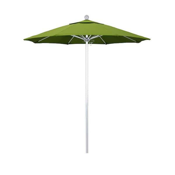 California Umbrella 7.5 ft. Silver Aluminum Commercial Market Patio Umbrella with Fiberglass Ribs and Push Lift in Macaw Sunbrella