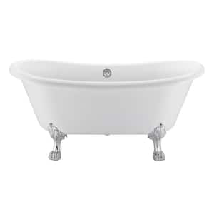 66.3 in. Acrylic Freestanding Clawfoot Soaking Bathtub in White with Brass Drain and Overflow