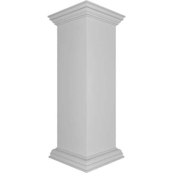 Ekena Millwork Corner 40 in. x 12 in. White Box Newel Post with Panel, Peaked Capital and Base Trim (Installation Kit Included)