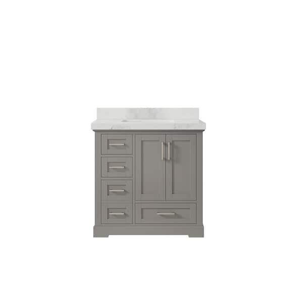 Willow Collections Boston 36 in. W x 22 in. D x 36 in. H Single Sink Bath Vanity Center in Elephant Gray with 2 in. Calacatta Nuvo Top